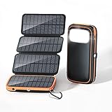 CONXWAN Solar Powerbank 26800mAh Solarladegerät mit 4 Solarpanel und 3 Ausgängen, USB C Externer Akku Tragbares Ladegerät für Outdoor Camping, W