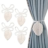 CJBIN Vorhang Raffhalter, 4 Stück Vorhang Zugband Boho Vorhanghalter Blätter Baumwolle Makramee Gardinenhalter Gardine Beige Baumwollseil Holdbacks für Vorhänge Accessoires Zuhause Dek