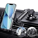 Nevney Auto Handyhalterung, [2022 Upgrade Version] 4 in 1 Kfz Handyhalterung auto Lüftung & Saugnapf 100% Kohlefaserschutz handy halterung auto für Alle Handys & Autos wie iPhone Samsung Huawei LG usw