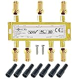 TronicXL 6fach Sat Verteiler + F-Stecker + Wetterschutz I Premium TV Kabel Adapter Antennenverteiler Kabelfernsehen DVBC Unicable 6-Fach hd tauglich 4K HDTV DC-Durchlass UKW Radio Satelliten-Anlag