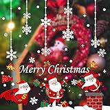 Fensterbilder Weihnachten, Weihnachtsdeko Fenster, Weihnachts Fenster Dekoration, 142 PCS Weihnachtsmann Schneeflocke Dekorationen Partybedarf für Fenster Glastüren Vitrine, 6 B