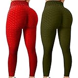 2Stücke Damen Leggings Leggins Lang Sportleggings Baumwolle Blickdicht High Waist Hüfthoch Hohe Taille Hochbund Knöchellang Sport Unifarbe Einfarbig