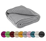Kuscheldecke Strick 140x190 cm grau - Strickdecke OekoTex warme weiche Decke mit edlem und schlichten Strick