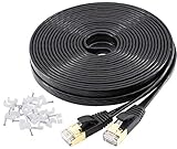 YOREPEK Ethernet Kabel 15m, Cat 7 Netzwerkkabel, Cat 7 LAN Kabel Flach 10Gbit/S 600Mhz FTP Kompatibel für Switch Router Modem PS5/4 Patchpannel PC, Schw