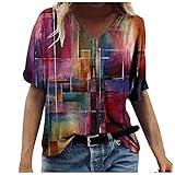 T Shirt Damen, Damen Sommer Bluse Ärmellose Tank Top Shirt Elegant Weste Hemdbluse Loose fit T Shirt T-Shirt Damen Sommer Oberteile Beliebt Prägnant Blumen Drucken Kurzarm Tee Tops Teenager M