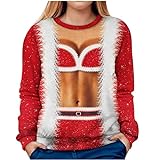 Weihnachtspullover für Damen, Digitaldruck, Hoodie – Heiß, sexy Dame, 3D, lustiges Sweatshirt, Pullover, Bluse, bequeme Tops, rot, 42
