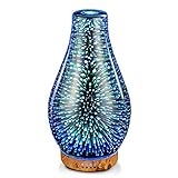 Handgefertigt Glas Aroma Diffuser für Ätherische Öle 100ml luftbefeuchter ultraschall,7 Farbe Licht,Feuerwerkseffekt,BPA-frei,Cool Mist,Timing-Funktion,Dekoration für Schlafzimmer,Wohnung,Bü