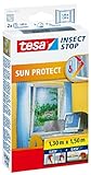 tesa Insect Stop SUN PROTECT Fliegengitter Fenster - Insektenschutz mit Blend- und Sonnenschutz - Fliegen Netz ohne Bohren - Anthrazit, 130 cm x 150