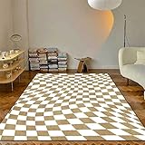 FACWAWF Karo Bedruckter Kurzflor-Teppich Großer Wohnzimmer-Teppich Pelz Kinderzimmer Schlafzimmer-Teppich Waschbar Rutschfester Korridor-Teppich 100x150