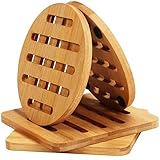 Belle Vous Bambus Topfuntersetzer Set Hitzebeständig (4 STK) – 15x15cm Topf Untersetzer rutschfest Quadratisch Untersatz Töpfe Pfannenschoner aus Naturholz für Teekanne, Pfannen, Schüsseln, G