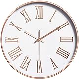 Tebery 30cm(12') Modern Wanduhr Rosegold ohne Tickgeräusche rund Uhr Quarz-Wanduhr mit geräuscharmem Uhrwerk für Wohn- / Schlaf- / Kinderzimmer Küche Büro Cafe (Römische Ziffern)