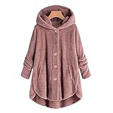 Homemarke Damen Mantel: Plüschjacke Frau Wintermantel Kurzmantel Warm Cardigan Kapuzenjacke mit Taschen Winterjack