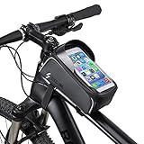 Fahrrad Rahmentasche Wasserdicht - Fahrrad Handyhalterung ideal zur Navigation - TPU Touchscreen Fahrradtaschen für Smartphone Unter 6.7 Zoll für Montainbikes, Rennrad, Ebikes (Schwarz)