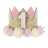 VOARGE 1 Jahr Geburtstag Baby Krone, Geburtstag Krone Baby Geburtstagskrone Haarband Haarschmuck Prinzessin, Haarschmuck Stirnband Haarband Prinzessin Für Baby