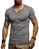 Leif Nelson Herren Sommer T-Shirt V-Ausschnitt Slim Fit Baumwolle-Anteil Moderner Männer T-Shirt V-Neck Hoodie-Sweatshirt Kurzarm lang LN1355 Anthrazit M