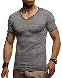 Leif Nelson Herren Sommer T-Shirt V-Ausschnitt Slim Fit Baumwolle-Anteil Moderner Männer T-Shirt V-Neck Hoodie-Sweatshirt Kurzarm lang LN1355 Anthrazit S