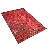 Kurzflor Teppich TOSKANA Mandala Kreise Bordüre römisch meliert, Farbe:Rot, Größe:120x170