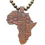 Hanessa Braun Damen u. Herren Schmuck.Africa Perlen Halskette, Land-Karte Afrika aus Holz Geschenk für die Frau/Freundin/M