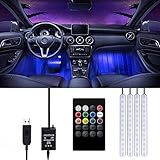 Trongle Auto Streifen LED-Lichter, Auto-Innenbeleuchtung wasserdicht mit 4 x 48 LEDs, 8 Farben mit Soundsensor und Fernbedienung, USB-Port, Auto-Musik-Sound-aktivierte Beleuchtung, DC 5 V