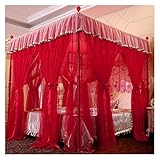 YPSOU Moskitonetz Doppelbett, 4 Poster Bed Canopy Princess Luxus Erhöhte Und Vergrößerte Bed Canopy Vorhänge Doppelverschlüsseltes Großes Moskitonetz Mit Staubdichten Da(Size:180×200×210cm,Color:Red)