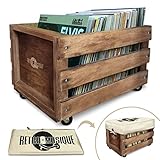 Retro Musique LP Schallplattenbox aus Holz auf Rollen für bis zu 100 Alb