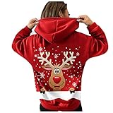 Lomelomme Weihnachts Hoodie Damen Weihnachtsdruck Langarm Sweatshirt mit KapuzeTeenager Mädchen Kordel Patchwork Freizeit Kapuzenpullover Weihnachtspullover Weihnachtsp