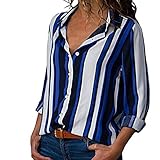 SCBFDI Top mit gestreiftem Print für Damen Elegantes Langarmhemd aus Chiffon mit Knopfverschluss Blusen im Business-S