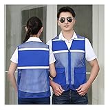Kreativ Reflektierende Kleidung, frische atmungsaktive Maschenweste, helle reflektierende, lose tragbare große Taschen, Unisex-Arbeit Geschenk (Color : Blue, Größe : 170)