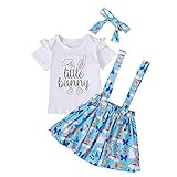 TSSOE Baby Mädchen Bekleidungsset Rüschen Kurzarm T-Shirt Tie Dye Oberteil + Strapsrock + Bowknot Stirnband Kleinkinder Sommer Babykleidung Babyset Blau D 92-98