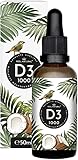 Vitamin D3 - 1000 I.E. pro Tropfen - 50ml (1750 Tropfen) - Sehr hohe Stabilität - In MCT-Öl aus Kokos gelöst - Hochdosiert, ohne Zusätze, in Deutschland p