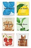 True Gum, Plastikfreier Kaugummi Biologisch Abbaubar Vegan 1x pro Sorte Ingwer Kurkuma Minze Lakritze Eukalyptus Himbeere Vanille Zitrone Strong Mint 126 g, Probierset 6 Sorten, 1 stück