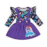 BIBOKAOKE Halloween Kleinkind Baby Mädchen Kleidung Set Langarm Cartoon Ghost Print T-Shirt Top + Hosenträger Rock Set Herbst Winter Outfits Bekleidungssets für Baby Mädchen Kleidungs S