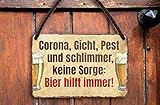 schilderkreis24 – Blechschild Lustiger Bier Spruch “Corona, Gicht, Pest.“ Deko Wein Küche Bar Theke Biergarten Stammtisch Kneipe Humor witzige Geschenkidee Geburtstag Weihnachten 18x12