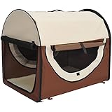 Pawhut Hundebox Faltbare Hundetransportbox Transportbox für Tier 2 Farben 5 Größen (XXL (97x71x76 cm), kaffeebraun-Creme), L97 x B71 x H76