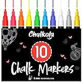 Liquid Chalk Markers (10 Pack) with Gold & Silver - Fine Tip Dry Erase Marker Pens for Blackboard, Windows, Chalkboard Signs, Bistro - 3mm Reversible Tip - 50 Chalk Lab