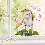 Fensterbilder Fensterbild Pferd Pferdchen stehend Schmetterlinge wiederverwendbar Frühling Frühlingsdeko Fensterdeko bf54 - ausgewählte Farbe: *bunt* ausgewählte Größe: *5. Pferdchen stehend*