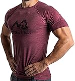 Herren Fitness T-Shirt meliert - Männer Kurzarm Shirt für Gym & Training - Passform Slim-Fit, lang mit Rundhals, Bordeaux, XL