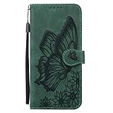 Nodigo für iPhone 6/6s/7/8/SE 2020 Leder Hülle Magnetisch Kickstand mit Kartenfach Schmetterling Muster Motiv Lustig Design Silikon Hüllen Handyhülle Wallet Tasche Case Mädchen Damen - Grü