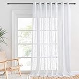 PONY DANCE Raumtrenner Vorhang Weiß Leinentextur - Halbtransparente Voile Gardinen mit Ösen 1 Stück H 240 x B 254 cm Vorhänge Wohnzimmer Extra Breite Gardinen für Raum T