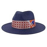 2021 Casual Sommer Damen Strohhut Sonnenhut Schlapphut Herren Einfacher Weizenstrohhut Elegant Strohhut Panama Strohhut Fedora (Farbe: Marineblau, Größe: 56-58cm)