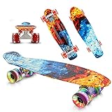 Caroma komplettes Skateboard mit LED Licht Räder 22 Zoll 55cm Penny Board für Kinder Jungen und Mädchen Mini Cruising Skateboard für Anfänger Erwachsene mit T-Werkzeug