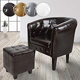 MIADOMODO® Chesterfield Sessel mit Hocker - aus Holz und Kunstleder, Kupfernieten, Farbwahl - Loungesessel inkl. Sitzhocker, Clubsessel, Armsessel, Cocktailsessel, Wohnzimmer Möbel (Braun)