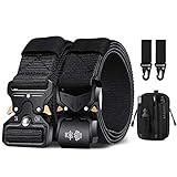 BESTKEE 2er Herren Taktischer Gürtel 1,5-Zoll-Hochleistungsgürtel, Nylon Schnellverschluss-Metallschnalle, Geschenk mit taktischem Molle-Beutel und Haken (Schwarz 1+Schwarz1)