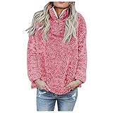Haiorziyou Fleecemantel Damen 1/4 Reißverschluss Reversoberteil Einfarbig Pullover Langarm Tunika Große Größe Sweatshirt Mit Kapuze Frauen Einfarbig Kapuzenpullover Winterjack