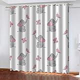 LLWERSJ Ösen Gardinen Verdunkelungsvorhang Pink Dumbo Vorhang Blickdicht Wärmeisolierung Gardine Polyester kinderzimmer Schlafzimmer Curtains Blickdicht 2er Set B110 x H215