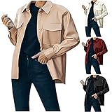 BAODANA Vintage Lederjacke Damen Revers Kunstlederjacke Retro Langarm Cardigan Blazer Jacke Lange Übergangsjacke Frauen Leder Sportlich Slim Fit Geschäft Büro Mantel Anzüge mit T