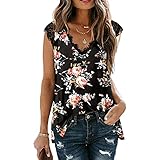 Buby Damen Einfarbig/Blumendruck/Streifen Hawaii Lässige Mode Sexy Ausschnitt Spitzenbesatz Ärmellos Tiefer V-Ausschnitt T-Shirt Weste Frauen Sommer Oversize Lose Seitenschlitz Saum Bluse Crop Tanktop