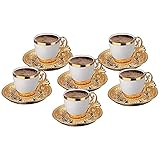 XXDTG Türkische Kaffeetasse Untertassen Set für 6 Personen Porzellan 4 Oz Coffee Espresso Frauen Männer Geschenk Hauswarming Geburtstag Hochzeit (Color : Gold)