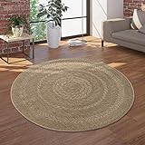 Paco Home Runder In- & Outdoor-Teppich, Flachgewebe Mit Sisal-Look Skandi-Design, In Beige, Grösse:Ø 120 cm R