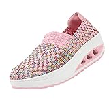 Damen Casual Turnschuhe Damen Slip-on Weave High Wedge Heel Walkschuhe Kariertes Obermaterial Gummisohle Weiche Stoßdämpfung Running Sneakers Mode Air Schuhe, rose, 38.5 EU